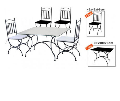 RAKI Set mobilier gradina terasa din fier forjat MONTAGU, masa patrata 90x90xh73cm cu 4 scaune 42x42xh96cm masa: 90x90xh73 cm /