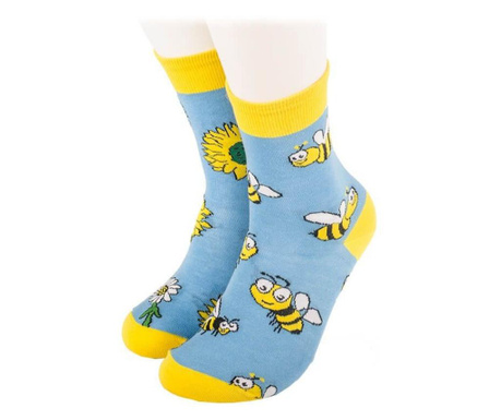 Чорапи с пчели и маргаритки - сини