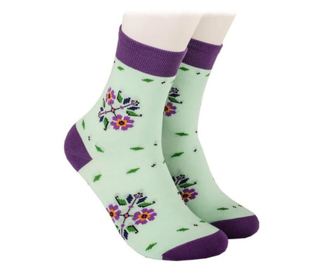 Чорапи с шевици в ментово зелено и лилаво