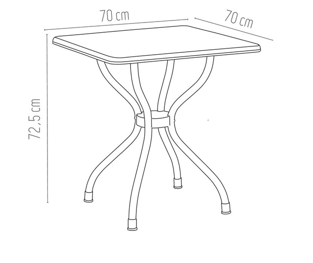 Masa patrata pentru gradina, terasa 70x70xh72,5cm galbena cu picioare din aluminiu si blat din polipropilena RAKI ALFA