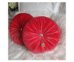 Perna decorativa rotunda catifea rosu corai 33 cm