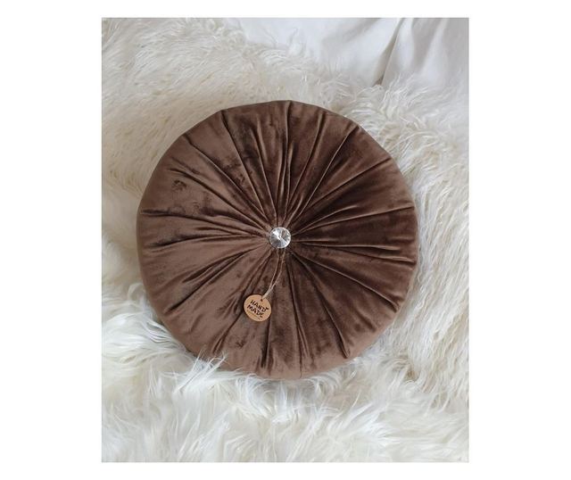 Perna decorativa rotunda catifea premium maro 33 cm