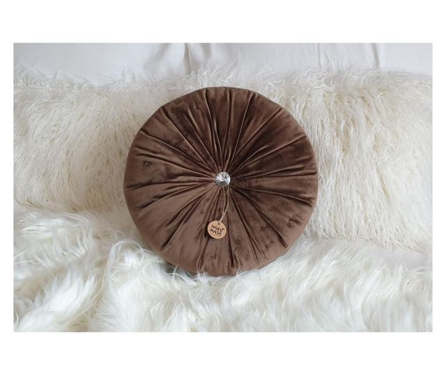 Perna decorativa rotunda catifea premium maro 33 cm