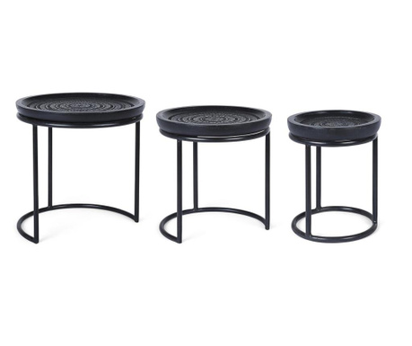 Set od 3 crna stola od željeznog okvira s Kirtan drvenom pločom Ø 45 cm x 46 h