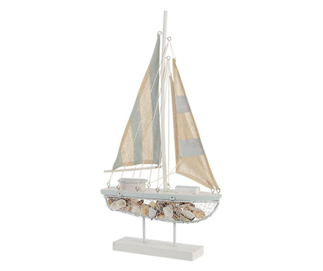 Декоративна лодка от дърво и кремаво син плат 35x8.5x63.5 cm