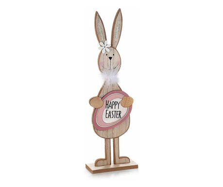 Húsvéti nyuszi figura natúr és rózsaszín fából 12 cm x 6 cm x 40 h
