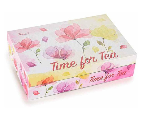 Lesena škatla za čaj 6 predelkov Time for Tea 24 cm x 16 cm x 6 h