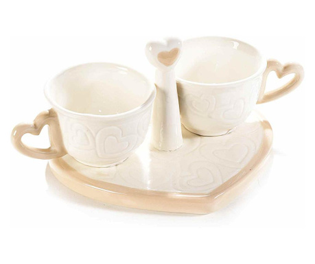 Set 2 skodelic s krem belim porcelanastim nosilcem 20,5x11,5x8,5 cm