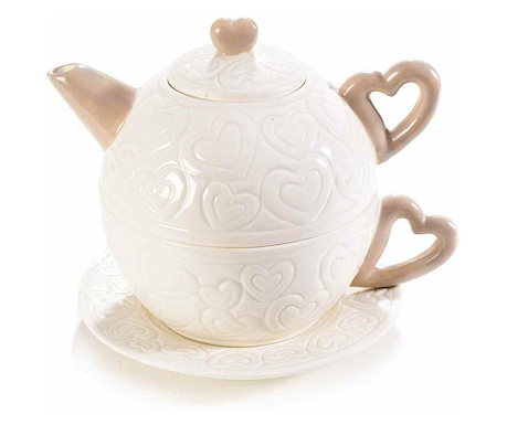 Комплект чайник и чаша От порцелан Бяло Кремав цвят 14x12x12 См