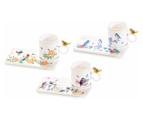Set 3 porcelanastih skodelic in krožnikov 13,5 cm x 8,5 cm
