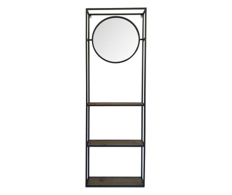 Raft de perete cu 3 polite si oglinda cu rama din fier negru 53x15x165 cm
