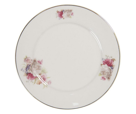 Bijeli porculanski tanjur s ružičastim cvjetnim ukrasom Ø 21 cm x 2 h