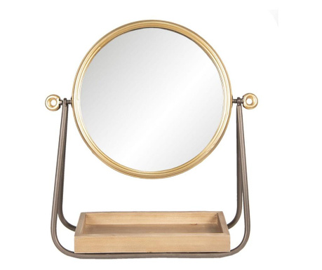 Oglinda de masa cu rama din metal auriu maro si tava din lemn natur 40x14x42 cm