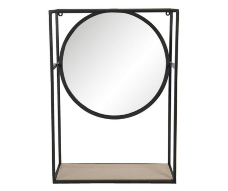 Mobilno zidno ogledalo s okvirom od crnog željeza i drvenom policom 36 cm x 15 cm x 50 h