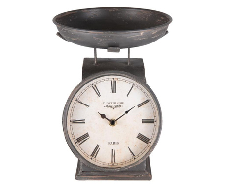 Сребрист метален настолен часовник кафяво дърво 21x23x26 cm