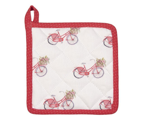 Nosač za toplo posuđe od crveno bijelog pamuka Bicikl 16 cm x 16 cm