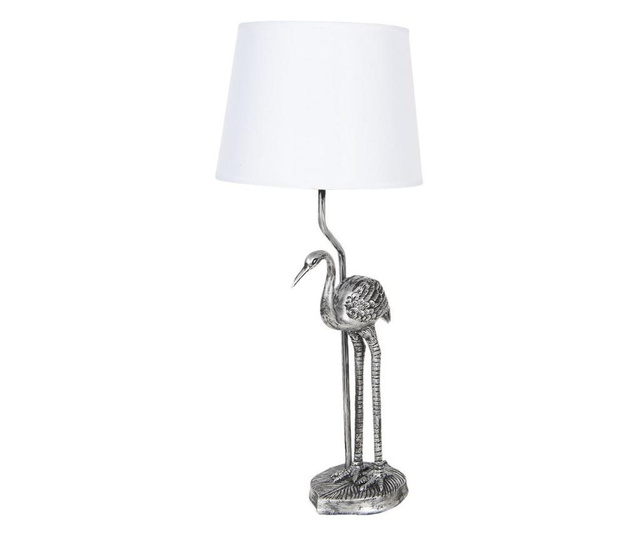 Ukrasna lampa od srebrne poliresina s bijelim tekstilnim abažurom Flamingo Ø 25 cm x 28 h