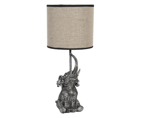 Szürke polirezinből készült dekorlámpa bézs textil lámpaernyővel Elefánt 20x45 cm