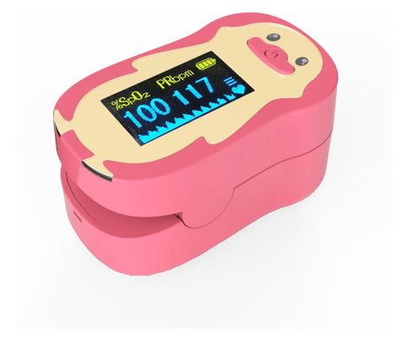Pulsoximetru redline fs20p, pentru copii 2-12 ani, roz, indica nivelul de saturatie a oxigenului din sange, masoara rata pulsulu