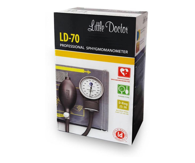 Tensiometru mecanic little doctor ld 70, profesional, manometru din metal, dimensiune manseta 25 – 36 cm, inel de fixare metalic