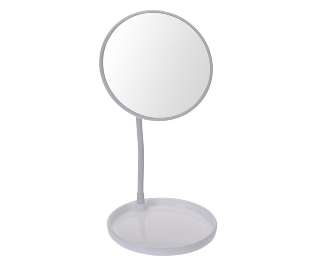 Oglinda cosmetica pe picior, inaltime 29 cm, oglinda si baza de diametru 14 cm, material silicon si metal, culoare alb