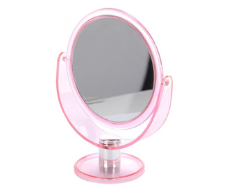 Oglinda machiaj cu 2 fete, 1 cu marire x2, Dim 18.5x24cm, rama plastic roz transparent