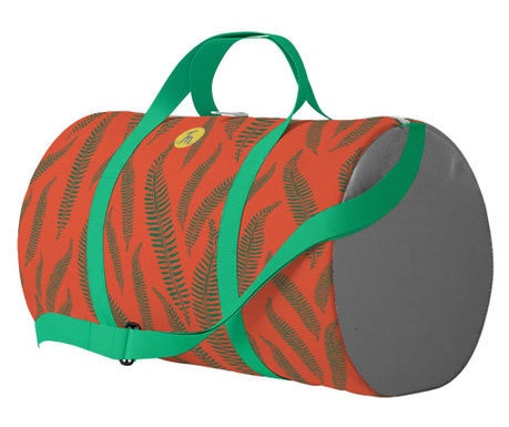Geanta Voiaj Handmade, Travel Duffle Bag Original Mulewear, Botanic Flori Ferigi, Orange In-Fern-O, Multicolor, 33 L