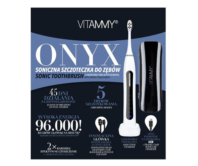 Ел. четка за зъби VITAMMY Onyx, 96000 осцилации/мин