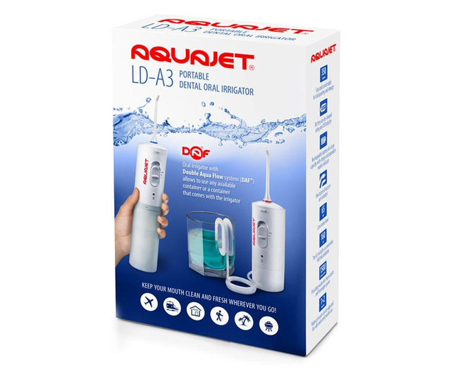 Irigator bucal Little Doctor Aquajet LD A3 pentru adulti, profesional, 1500 impulsuri/min, 2 duze, alb