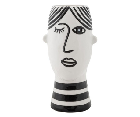 Vaza Mauro Ferretti, Face, portelan, 13x12x26 cm, alb/negru