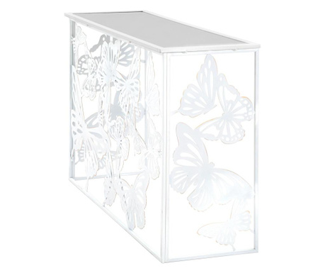 Consola Mauro Ferretti, Butterfly, fier, 122x41x81 cm, alb/auriu