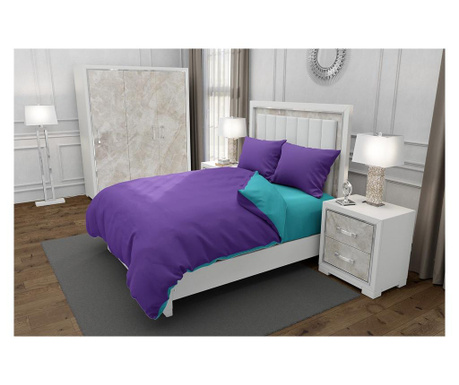 Lenjerie de pat pentru o persoana cu husa elastic pat si fata perna patrata, duo purple, bumbac ranforce 120 g/m Duo #N/A