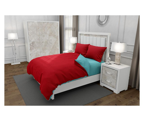 Lenjerie de pat pentru o persoana cu husa elastic pat si fata perna patrata, duo red, bumbac ranforce, gramaj tesatura 120 g/mp, Duo