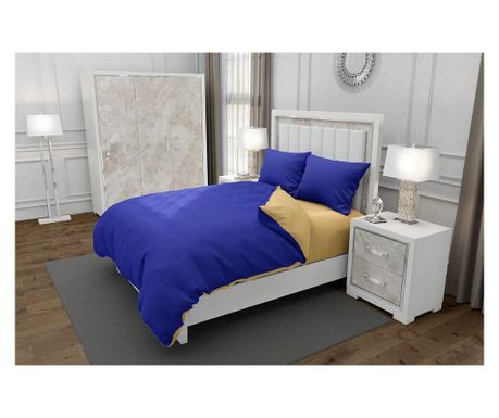 Lenjerie de pat pentru o persoana cu 2 huse de perna dreptunghiulara, duo blue, bumbac ranforce, gramaj tesatura 120 g/mp, albas