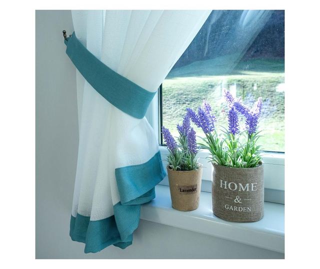 Perdea bucatarie, decolis mini inza turcoaz m33, latime 280 cm, inaltime 150 cm Decolis, 280x150, Turcoaz