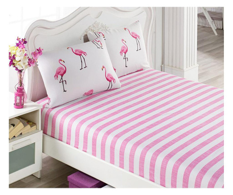 Set cearsaf de pat si 2 fete de perna Enlora Home, Maylin, bumbac, polibumbac, roz pudra/alb