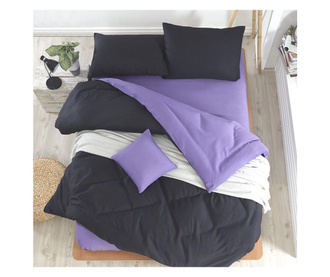 Lenjerie de pat Double Enlora Home, Mix, bumbac, poliester, negru/violet