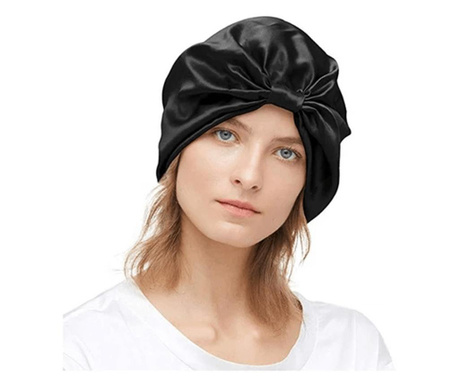 Boneta Fashion Turban din matase naturala, Black  One size