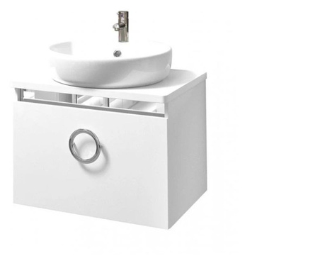 Долен шкаф за баня с порцеланова мивка Макена Лайт, конзолен, плавно затваряне, водоустойчивост