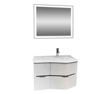 Комплект шкаф за баня с умивалник, конзолен, плавно затваряне и led огледало Макена Севиля