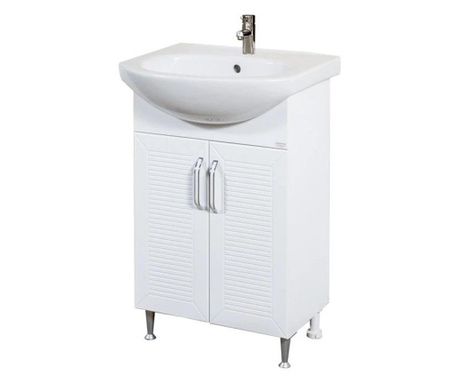 Долен шкаф за баня с порцеланов умивалник Макена Орфей 55х85х42см, самостоящ, плавно затваряне, водоустойчив