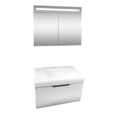 Комплект долен шкаф с умивалник, конзолен, плавно затваряне и горен шкаф с led огледало Макена Малага