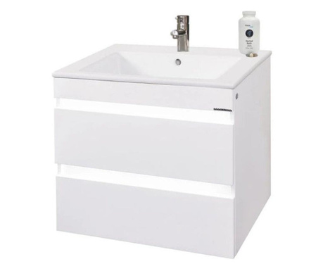 Долен шкаф за баня конзолен с порцеланов умивалник Дона, плавно затваряне, водоустойчив