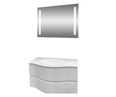 Комплект шкаф за баня с умивалник, конзолен, плавно затваряне и led огледало Макена Барселона