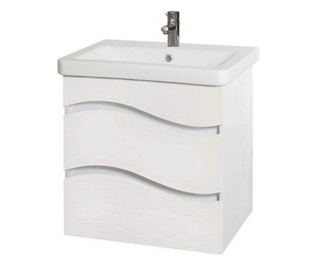 Долен шкаф за баня с порцеланова мивка Макена Галакси, конзолен, плавно затваряне, водоустойчив, бял