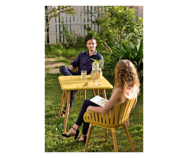 Masa pentru exterior Lifestylegarden, Nassau Range, lemn, 70x70x72 cm, lemn de tec/galben