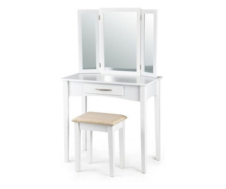 Set Masa Toaleta pentru Machiaj cu 3 oglinzi, un sertar, scaun, alba