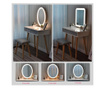 Masa de Toaleta pentru Machiaj cu Iluminare LED, Scaun, Oglinda Rotunda si 2 Sertare, Alba/Gri