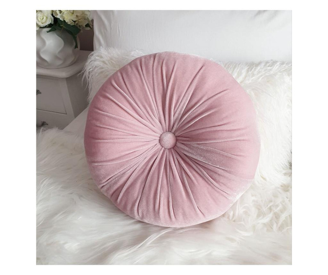 Perna decorativa rotunda catifea roz pastel 33 cm