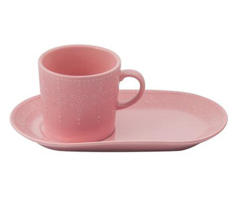 Розова чаша с десертна чинийка Цвете на късмета  220 мл